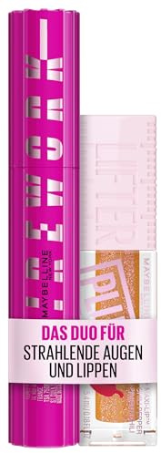 Bundle of Maybelline New York Schwarze Mascara, Lash Sensational Firework Mascara, Very Black, 10 ml + Maybelline New York Glänzender Lipgloss, Lifter Plump, Farbe: Nr. 008 Hot Honey, 1 x 5,4 ml
