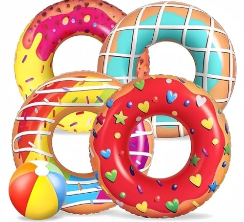 LATERN 5 Pezzi Ciambella Galleggianti Gonfiabili dello Stagno, 4 Pezzi 75CM Anelli Tubi da Nuoto a Ciambella con 35CM Palloni da Spiaggia - per Bambini Adulti Spiaggia Nuoto Piscina Festa