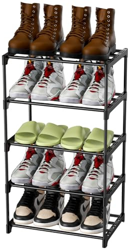 Magrimaxio Zapatero de 5 Niveles, Estantería de Metal para 10 Pares de Zapatos, Zapatera de Almacenamiento, Estantería de Zapatos Apilable para Entrada, Baño, Sala de Estar, Armario (Negro)