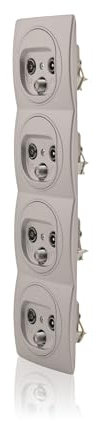 Nobilis 4x Anschlussdose TV 3 Anschlüsse Silber TV/FM/SAT Ø 60 mm & 4-fach Rahmen vertikal 80x293 mm