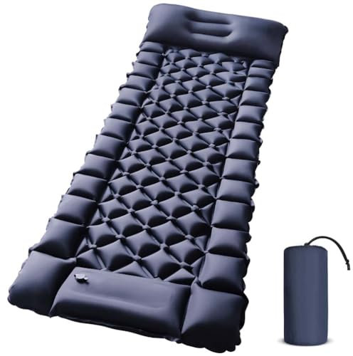GYPWAN Isomatte Selbstaufblasend, Camping luftmatratze Selbstaufblasend mit Integrierten Kopfkissen Outdoor Campingmatte Faltbar Thermo Matte Schlafmatte Für Zelt Trekking Strand,Marine