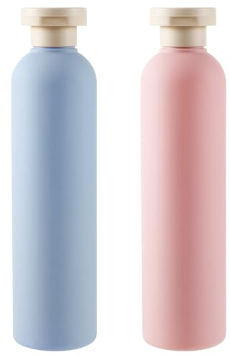 Molain 2-Pack Squeeze Bottles, 260ml Plastic Refillable Travel Containers with Flip Cap - Leak Proof for Shampoo, Creams, Lotion, Conditioner (Blue + Pink)