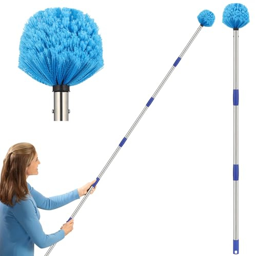 Spinnennetz-Staubwedel mit Verlängerungsstange, Outdoor-Spinnennetzbürste mit 1,8 m langem Griff, Metall-Spinnennetz-Entferner für hohe Deckenventilatoren, Innenreinigung, mittelsteife Borsten,