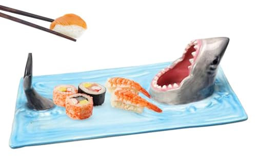 Shark Sushi Plate, Shark Head Sushi Plate, Ceramic Shark Sushi Plate, Creativity Shark Dipping Plate, Shark Design Rectangle Plates, Kitchen Decor Accessories for Cake Snack Cheese, Blue