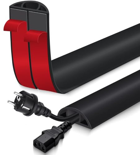 Passage de Cable au Sol adhésif goulotte Passe Cable Flexible en PVC pour la Management Bureau de Sol (Noir, 30mm×1m)