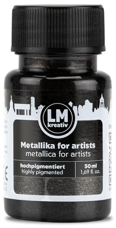 LM-Kreativ Metallika for Artists 50 ml - Schwarz - Metallic Acrylfarbe/Bastelfarbe. Für kreative Projekte auf Holz, Leinwand, Keramik. Hochdeckend, lichtecht. Für Künstler und Bastler