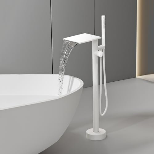 ASerZenith Freistehende Badewannen-Duschmischbatterie, weißer Wasserfall-Mischbatterie-Wasserhahn, Badewannenarmatur, Badewannenmischbatterie mit Dusche