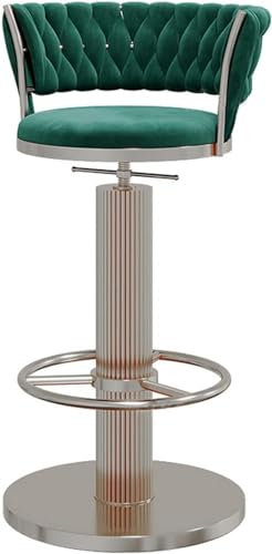 Moderner Drehhocker aus Samt mit verstellbarer Höhe und runder Fußstütze, grüner Sitz, silberner Sockel, ideal für Küche oder Esszimmer, Größe 45 x 60 cm