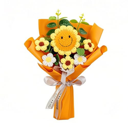 XLTXWD Knitted Flowers, Crochet Flowers Hand-Woven Artificial Floral Arrangement for Mother’s Day Birthday Valentine's Day Wedding Graduation Anniversary