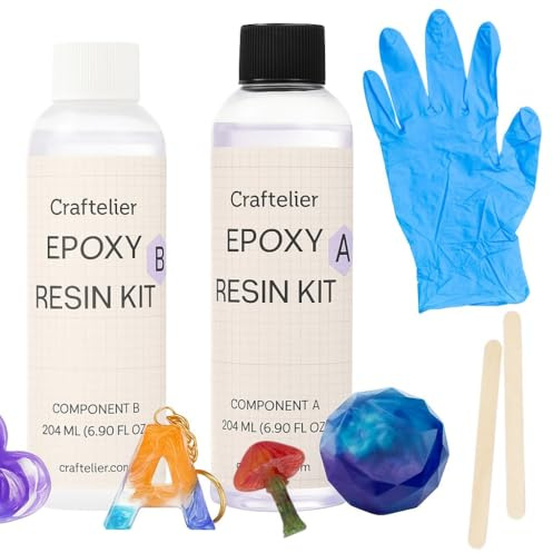 Craftelier - Kit Resina Epossidica | Kit Artigianale per Adulti con 2 Flaconi da 204ml, Accessori Inclusi | Resina Epossidica Trasparente Artigianale per Creare Portachiavi, Gioielli, Vassoi e Altro