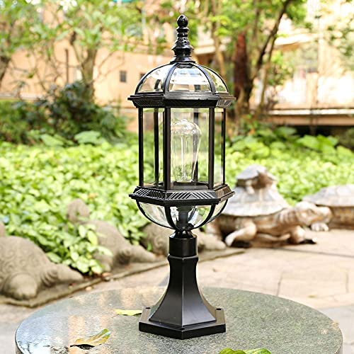 BLOOHK Lanterna da esterno classica, lampada da terra in alluminio impermeabile, finitura bronzo vintage, attacco E26/E27, pannello in vetro trasparente, ideale per giardino, patio, cortile, vialetto,
