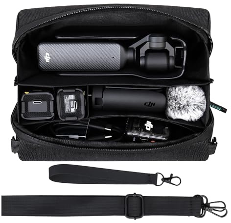 Lacdo Custodia per il trasporto della fotocamera per DJI Osmo Pocket 4 3 Accessori Creator Combo, Borsa da Viaggio Portatile Osmo Pocket 4 3 Case, Borsa Tutto-in-Uno con Tracolla, Nero