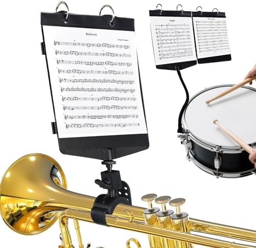Trompete Marching Lyre 2 in 1 Einstellbare Trompete & Snare Drum Marching Band Lyre für Marschband mit Flip Folder, Inklusive 10 Nachfüllhülsen, für Trompete, Klarinette, Posaune, Snare Drum