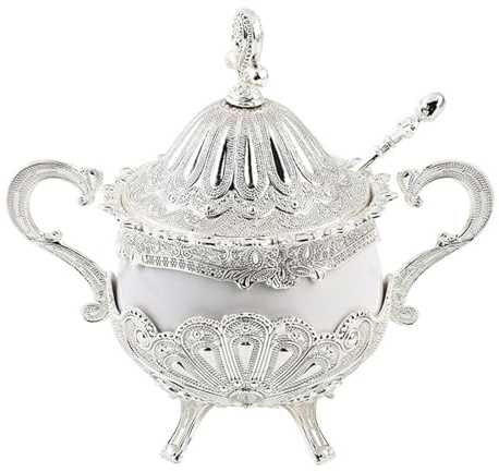 Azucarero, Organizador de Especias, azucarero Vintage con Tapa, dispensador de Especias, azucarero, Tarro de Especias con Cuchara, for la Cocina, Restaurante for almacenar Alimentos(Silver)