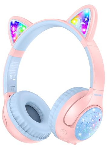 TECKNET Kinder Kopfhörer, Kopfhörer Kinder mit Katzenohren, Over-Ear Bluetooth Kopfhörer für Kleinkind, 74/85/94dB Lautstärkelimit, 70h Spielzeit, Einstellbares Ohrpolster, Ideal für Schule, iPad, PC