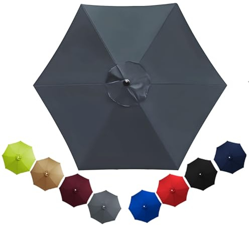 Patio Replacement Parasol Canopy Waterproof for 2m 2.3m 2.5m 2.7m 3.0m 3.5m Umbrella Cover Umbrella Replacement Top Outdoor Patio Replacement Parasol Fabric for Pool Beach(Gray,2.3m/6ribs)