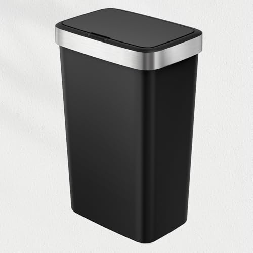 EKO | Cubo de Basura Cocina 50L con Sensor Automático y Cierre Suave | Papelera Negra a Pilas | Acabado Antihuella, Base Antideslizante y Soporte para Bolsa | Diseño Moderno y Silencioso