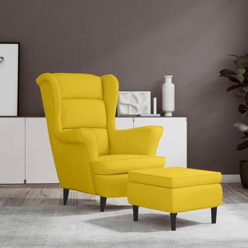 Emmtore Sillón orejero con Taburete Terciopelo Amarillo Mostaza