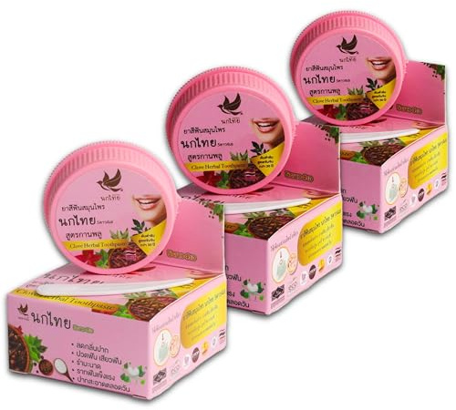 NOKTHAI Lot de 3 dentifrices blanchissants concentrés au goût clou de girofle et aux herbes thaïlandaises - Dentifrice blanchissant naturel - 3 x 25 g
