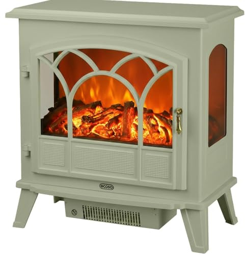 ECOSO Emberton Sage Leaf Green Electric Stove with Built In Fan Heater - 670mm x 635mm