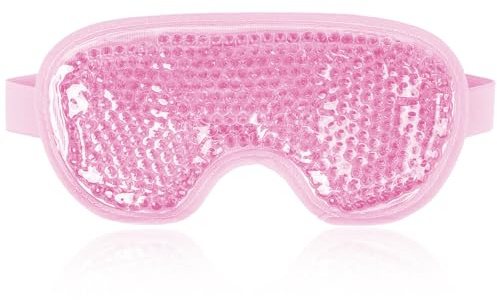 NEWGO Máscara de ojos refrescante para ojeras, debajo de bolsas de ojos, para ojos hinchados, migrañas, ojos secos, regalos para mujeres, máscara de ojos helados (rosa)