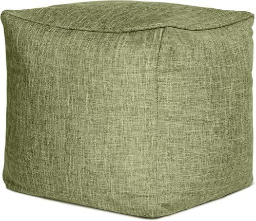 Green Bean Sitzsack-Hocker Home Linen Cube eckig 40x40x40cm mit EPS-Perlen Füllung - Fußhocker Sitz-Pouf für Sitzsäcke - Bodenkissen für Kinder und Erwachsene - Sitzkissen Sitzhocker Grün