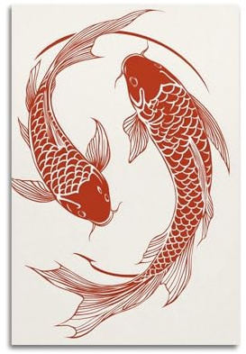 Stampa artistica da parete su tela con carpa orientale asiatica, koi rossa, eccentrica, giapponese, per soggiorno, camera da letto, ufficio, dormitorio, 40 x 60 cm