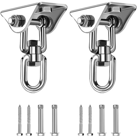 Aoreun Gancho de Techo, 2 Piezas Pesada Gancho de Techo Acero Inoxidable para Hormigón y Madera, Anclaje Pared 360 ​​° Rotación para Columpios, Hamacas, Silla Colgante, Yoga