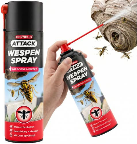 GEROBUG Wespen Aerosol Spray 500 ml - Hocheffektives Mittel gegen Wespen und Wespennester für Balkon und Terrasse mit Sofort- und Langzeitwirkung
