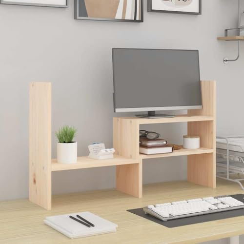 Zentexion monitorstativ massivt trä furu höjdjusterbar 39–72 x 17 x 43 cm stabil ergonomiskt utrymmesbesparande för datorbord kontor spelbord hemmakontor vardagsrum