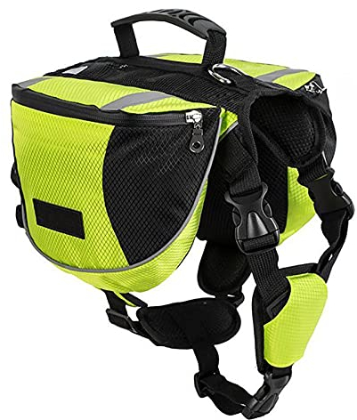 Lifeunion Hunde-Satteltaschen aus Polyester, für Reisen, Camping, Wandern, für kleine, mittelgroße und große Hunde (Neongrün, L)