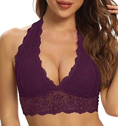 Shekini Sujetador sexy con flores de encaje para mujer, sin aros, cómodo, espalda cruzada, con copa acolchada extraíble, elástico, lencería Fucsia-3 L