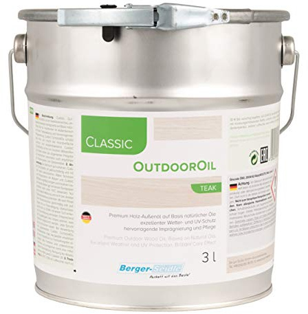 Palatina Werkstatt ® | Olio per esterni Berger-Seidle | Impregnazione profonda per l'esterno | 1 o 3 litri | perfetta protezione del legno per la terrazza o mobili da giardino (3 litri, teak)