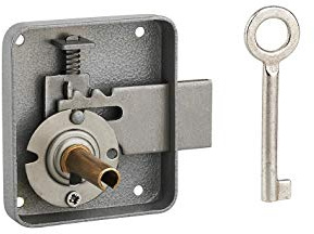 THIRARD - Serrure en Applique à Bouton - Pour Porte Latérale à Battant - Poignée Droite - 120 x 90 mm - Axe 40 mm - Coffre et Gâche Acier Embouti - Cylindre à Goupilles Ø 25 - Gris - 3 Clés