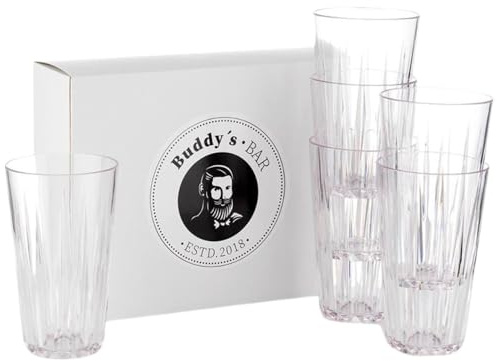 Buddy's Bar - 6er Set, Hochwertige 0,5 Liter Tritan Kunststoff Trinkbecher, BPA frei, Kristallglas-Optik, bruchfeste Mehrweg-Becher, spülmaschinenfest