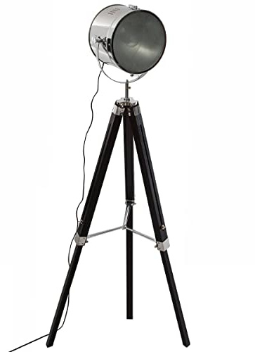 Atmosphera - Lampadaire trépied Ebor - noir et chrome - métal et bois H152 cm