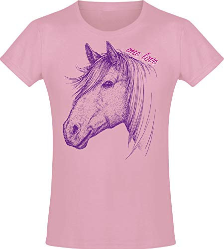 Baddery Pferde T-Shirt Mädchen - One Love - Pferd Tshirt - Reiterin Geschenk Reitbekleidung Kinder (Light Pink 140)