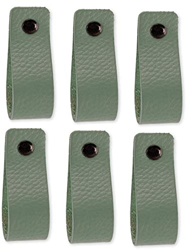 Brute Strength Ledergriffe für Möbel 16,5 x 2,5 cm Blassgrün 6 Stück | Handgefertigte Möbelgriffe und Lederschlaufen aus Leder; für Schranktüren und Schubladen, Schrauben inklusive