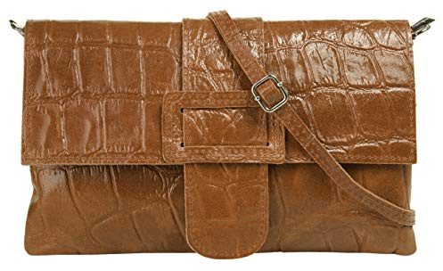 Cluty Pochette Damen echt Leder Made in Italy | Pochette avec imprimé serpent | Sac à main 2en1 avec dragonne | Sac de fête élégant