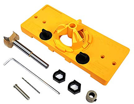 35mm Concealed Hinge Drilling Jigs Hinge Hole Saw Jig Drilling Guide Locator Hole Opener Door Cabinets Woodworking DIY Tool Set (Yellow)