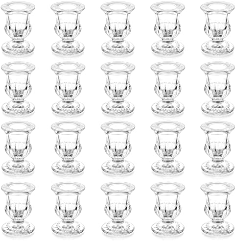 Romadedi Kerzenhalter Kerzenständer Glas 20er - Klein Kerzen Ständer Vintage Deko Set für Stabkerze Spitzkerzen für Hochzeit Weihnachten Advent Tischdeko