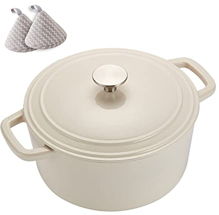 YLWX Forno Olandese Da 3,5 Litri, Pentola Olandese A Induzione In Ghisa Smaltata, Brasiera Cocotte, Casseruola Con Coperchio (Color : Bianca)