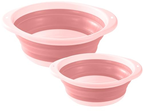 Iimin 5L Multifunctional Foldable Washbasin Collapsible Portable Wash Basin Dishpan Outdoor Travel Portable Washbasin for RV, Camping, Marine, BBQ（2Pack，Pink）