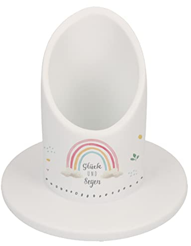 Butzon & Bercker Bezaubernder Kerzen-Leuchter aus Porzellan: Glück und Segen, mit Regenbogen-Motiv. In Geschenkverpackung; für Kerzen bis Ø 4 cm, Weiß, 2-640199
