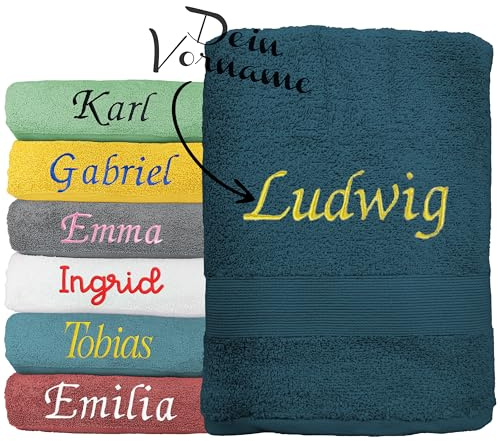 KDO MAGIC Handtuch personalisiert - Badetuch mit Namen - Duschtuch Bestickt 100% Baumwolle - Geschenkidee zum Junge, mädchen, Frau, Mann (70 x 130 cm, Nachtblau)