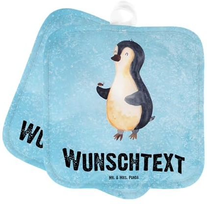 Mr. & Mrs. Panda Personalisierte Topflappen Pinguin Marienkäfer - Geschenke, Aufmerksam, mit Namen, Wunder, Personalisiert, Set, Namensaufdruck, Topfuntersetzer, Liebe, Kleine