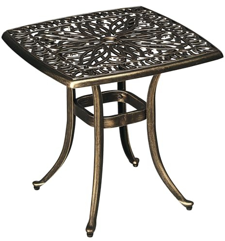Outsunny Beistelltisch, Terrassentisch mit Schirmloch, Gartentisch mit Aluminiumrahmen, Kaffeetisch für Garten, Balkon, Bronze, 54 x 54 x 52,5 cm