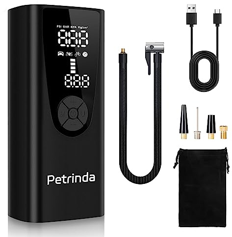 Petrinda Electric Tyre Inflator Air Compressor, 8000mAh USB Rechargeable Battery Car Tyre Pump, 150PSI Portable Digital Tyre Inflator with LED Light for Car Motorcycle Bike Ball