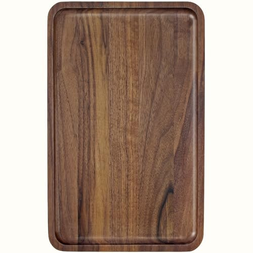 GLIBBUL Plateau de service rectangulaire en bois de noyer, 32 x 20 cm, pour nourriture, collation, café, thé, avec bord surélevé pour cuisine, salon, salle de bain, chambre à coucher, décoration