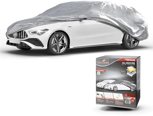 Walser Abdeckplane Auto All Weather Basic, Abdeckplane wasserdicht, 100% wetterfeste Auto Abdeckplane, Autoabdeckung Outdoor, Auto Abdeckplane wasserdicht, Autoplane Vollgarage Kombi Größe L Silber